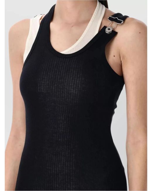 Jean Paul Gaultier Black Cotton Ribbed Twisted Double Layer Sleeveless Maxi Dress