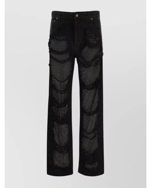 DARKPARK Black Denim Crystal-Embellished Ripped Mid-Rise Straight-Leg Jeans