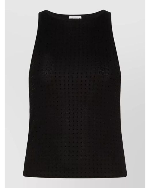 Marella Black Round Neck Sleeveless Slim Fit Textured Top