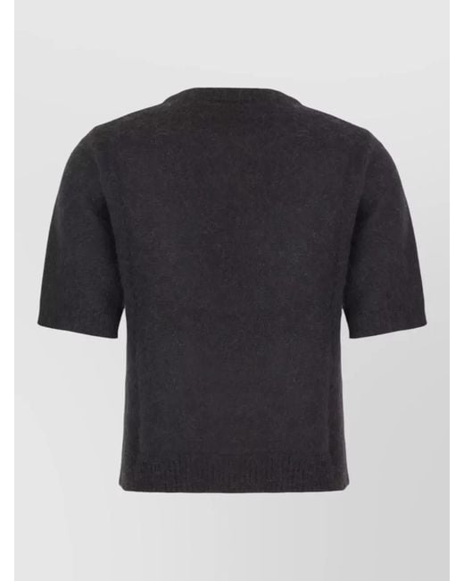 Ganni Black Alpaca Blend Sweater Short Sleeves Crew Neck