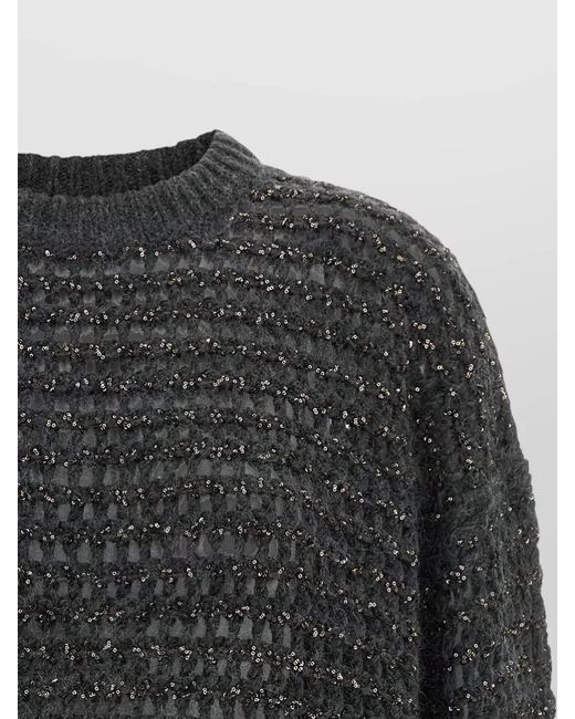 Brunello Cucinelli Gray Braided Stripe Wool Cashmere Sweater