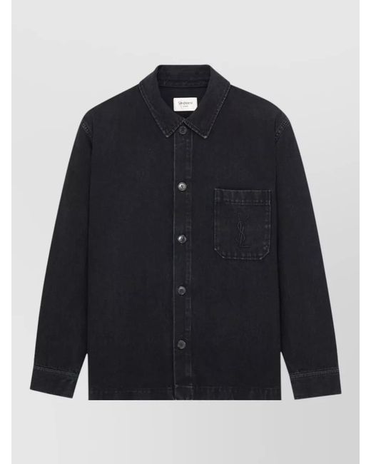 Saint Laurent Blue Denim Blazer Long Sleeves Collared Chest Pocket for men