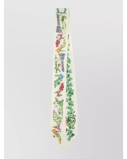 Ferragamo White Silk Bandeau Floral Shoes Print