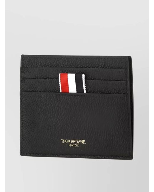 Thom Browne Black Pebbled Leather Card Holder for men