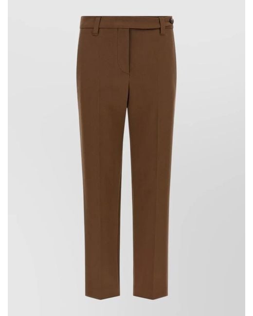Brunello Cucinelli Brown Monile Cotton Tailoring Cropped Pants