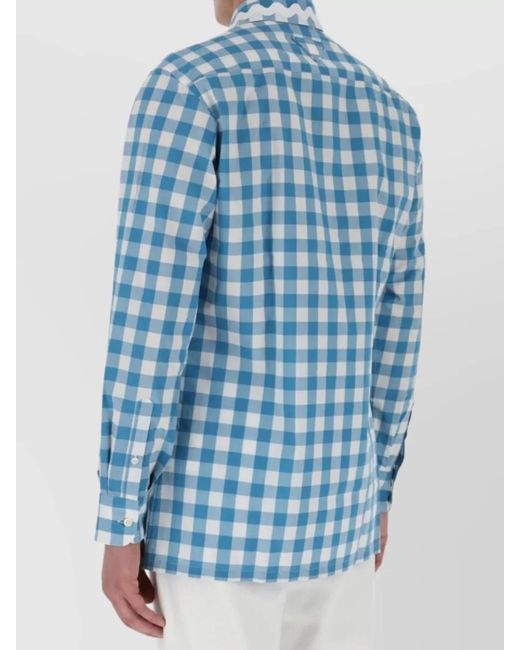 Prada Blue Embroidered Cotton Poplin Shirt for men