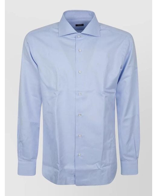 Barba Napoli Blue Long Sleeve Shirt Featuring Structured Neck for men