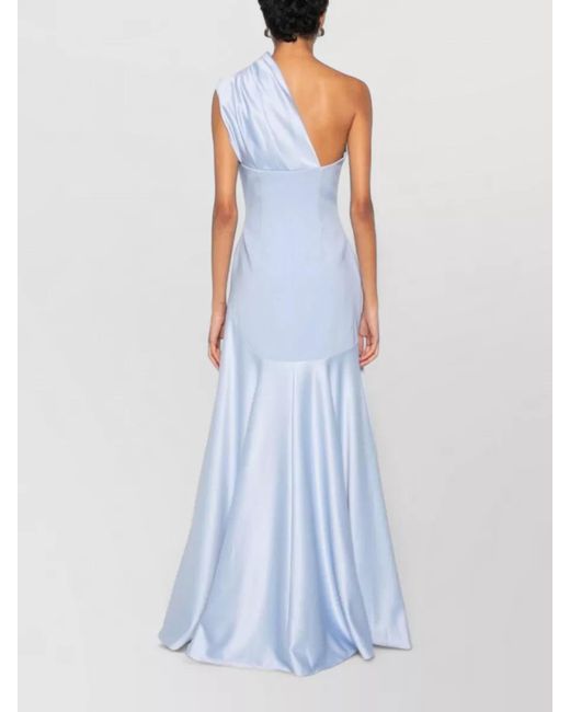 Solace London Blue Gabriela One Shoulder Draped Maxi Dress