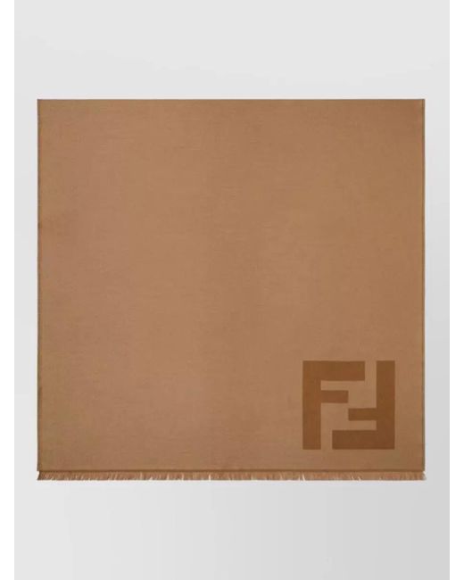 Fendi Brown Logo Ff Scarf Soft Texture Fringe for men