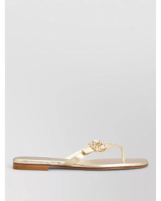 Roger Vivier Natural Embellished Strap Flat Sole Open Toe Slides