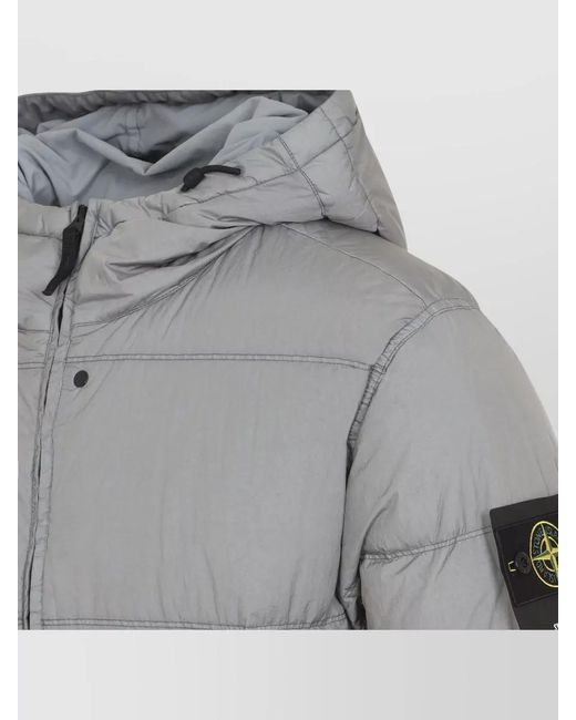 Stone Island Gray Hooded Quilted Technical Jacket Angled Pockets for men