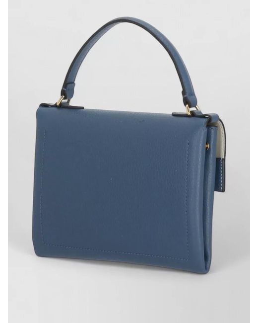 Coccinelle Blue Structured Leather Shoulder And Top Handle Bag