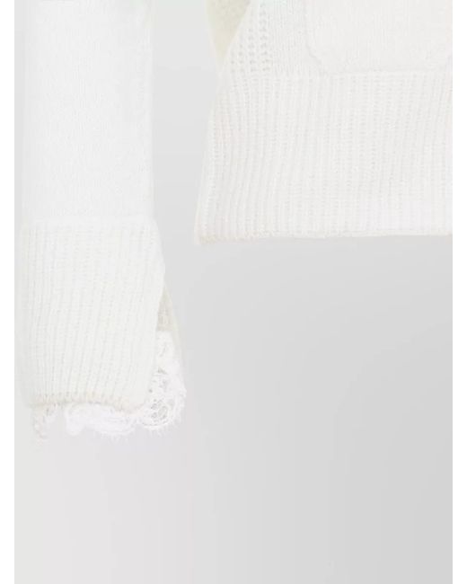 Ermanno Scervino White Lace Trim V Neck Chunky Knit Cardigan