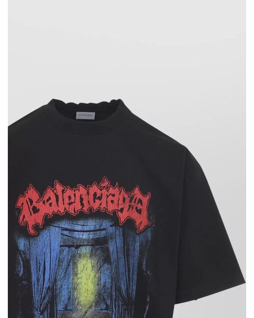 Balenciaga Black Medium Fit Jersey T Shirt Round Neck for men