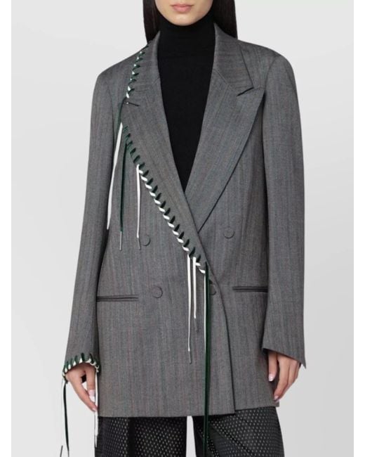 Dries Van Noten Gray Double Breasted Jacket Featuring Embroidered Lacing