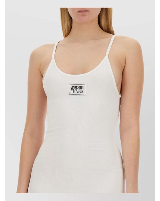 Moschino White Ribbed Midi Dress