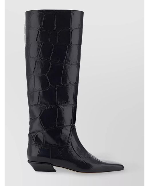 Paris Texas Black Crocodile-Embossed Leather Knee-High Boots