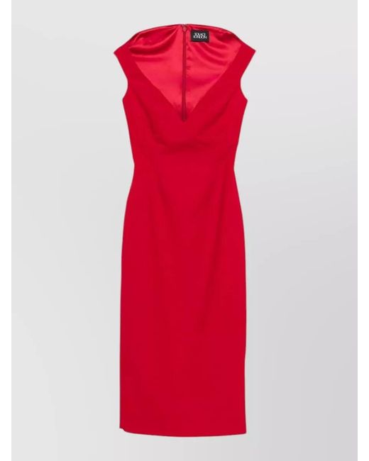 Solace London Red Midi Dress Off Shoulder V Neckline