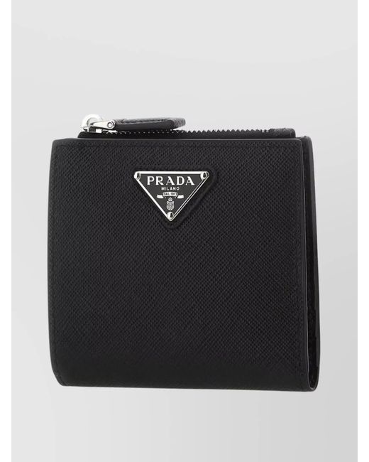 Prada Black Chain Clip Textured Leather Wallet for men