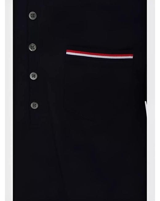Thom Browne Black Cotton Piqué Short-Sleeve Polo Shirt for men