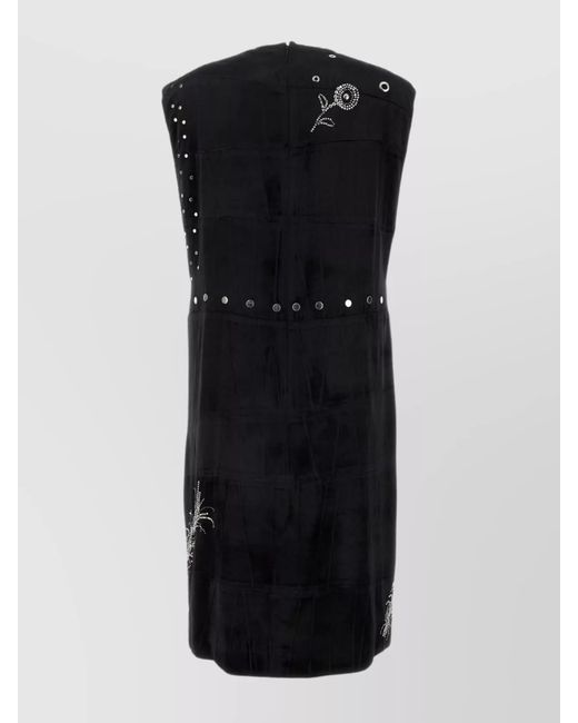 Prada Black Velvet Studded Rhinestone Round Neck Dress