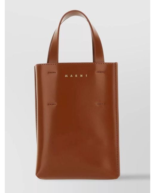 Marni Brown Museo Nano Leather Tote Bag