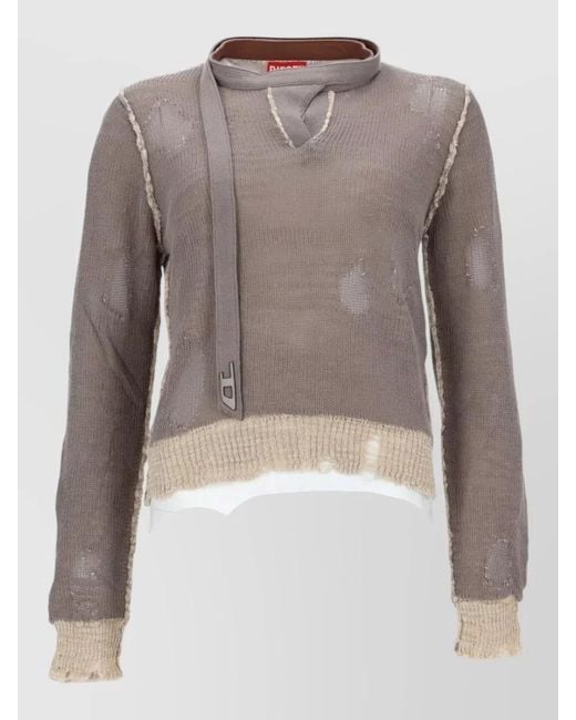 DIESEL Gray Cotton Cutout Long-Sleeve Cardigan