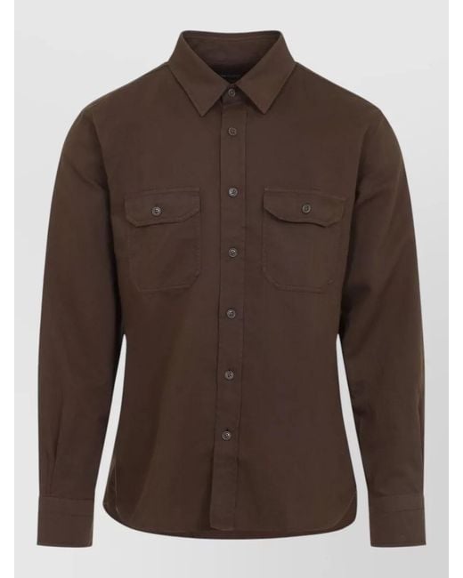 Tom Ford Brown Cotton Linen Military Shirt for men
