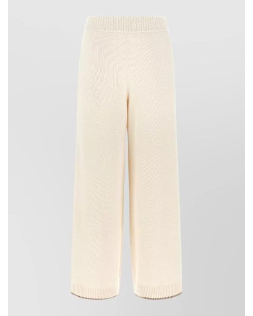 Brunello Cucinelli Natural Cashmere High-Rise Wide-Leg Knit Pants