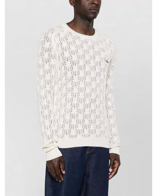 Vivienne Westwood Natural Crewneck Sweater Open Knit Ribbed Trims for men