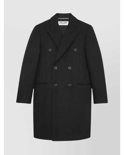 Saint Laurent Black Wool Double-Breasted Coat for men