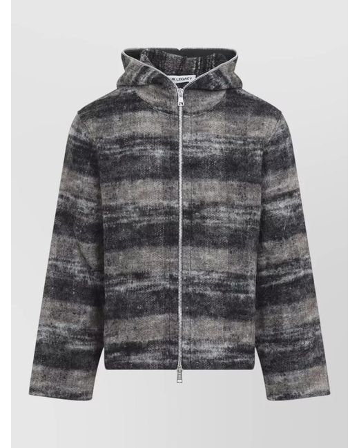 Our Legacy Gray Checked Knit Hooded Zip Sweatshirt for men