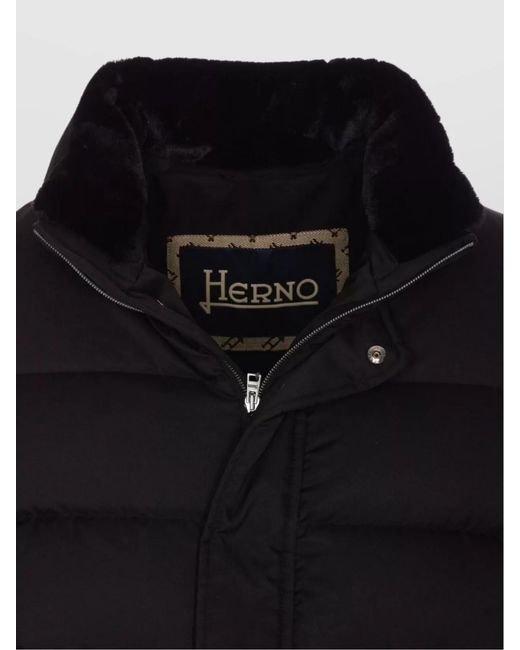 Herno Black High Neck Padded Jacket With Button Pockets for men