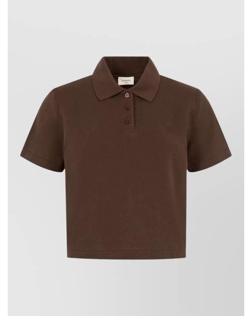 Saint Laurent Brown Polo Shirt Cropped Collar Nylon Silk