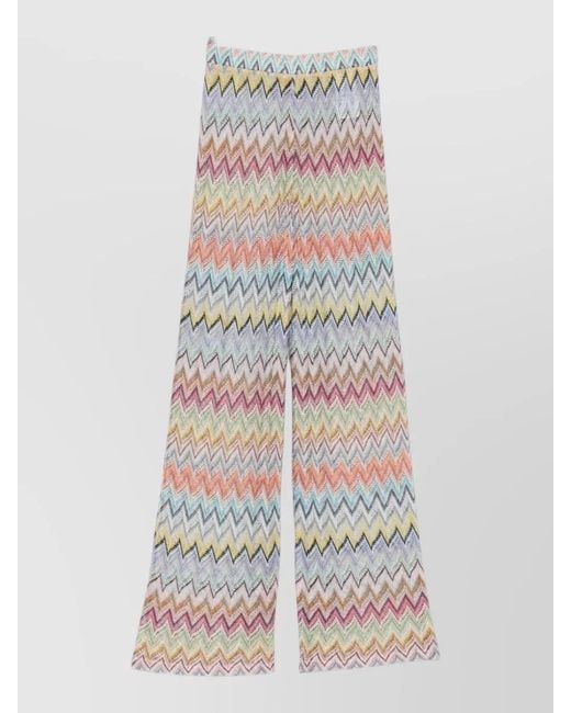Missoni White High Waist Flared Trousers Summer Zigzag Pattern