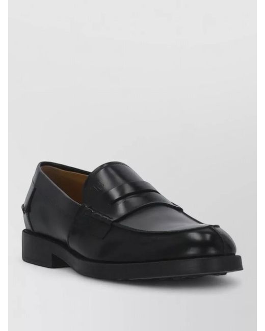 Tod's Black Leather Loafers Penny Strap Mask Detail for men
