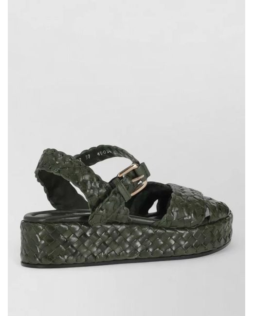 LA ROSE Green Braided Platform Sandals Open Toe Design