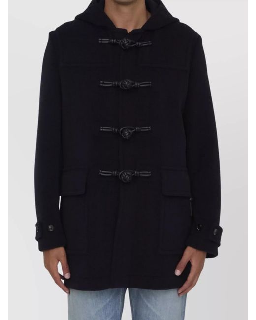 Bottega Veneta Blue Wool Duffle Coat Leather Buttons for men