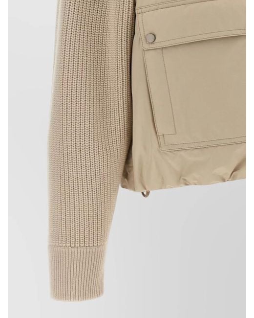 Brunello Cucinelli Natural Cropped Hybrid Down Jacket Knit Sleeves