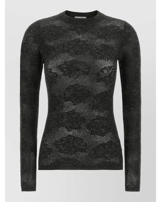 Brunello Cucinelli Black Flower Lace Knit Crew Neck Sweater