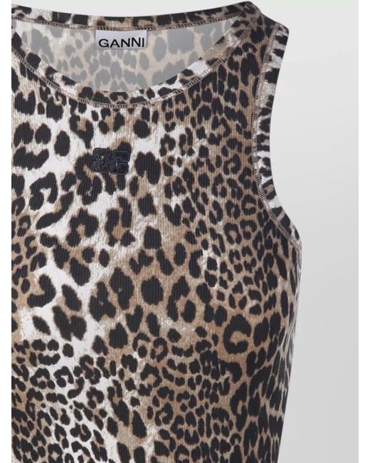 Ganni Multicolor Animal-Print Sleeveless Top