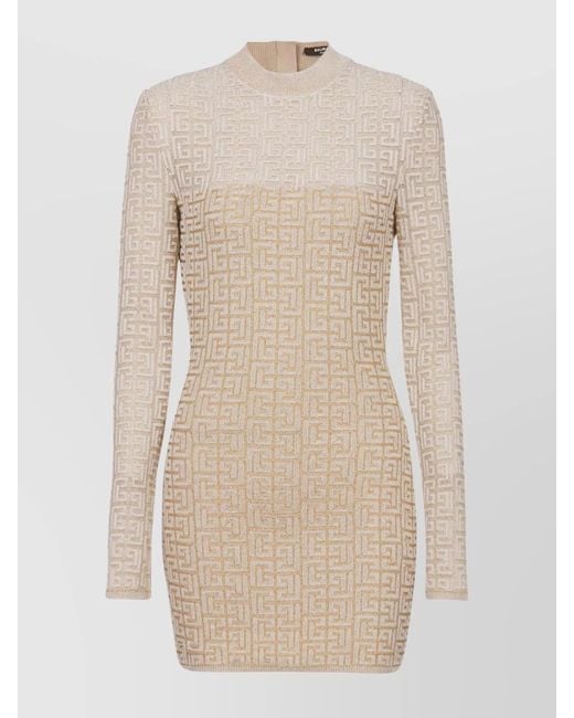 Balmain Natural Ribbed Logo-Jacquard Mini Dress
