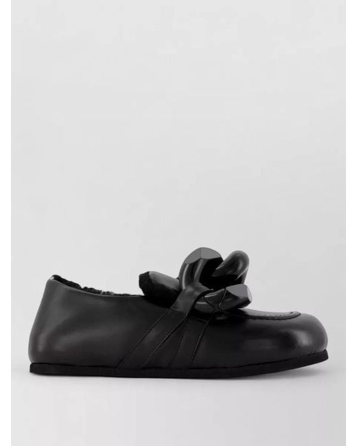 J.W. Anderson Black Chain Detail Leather Loafers Closed Back