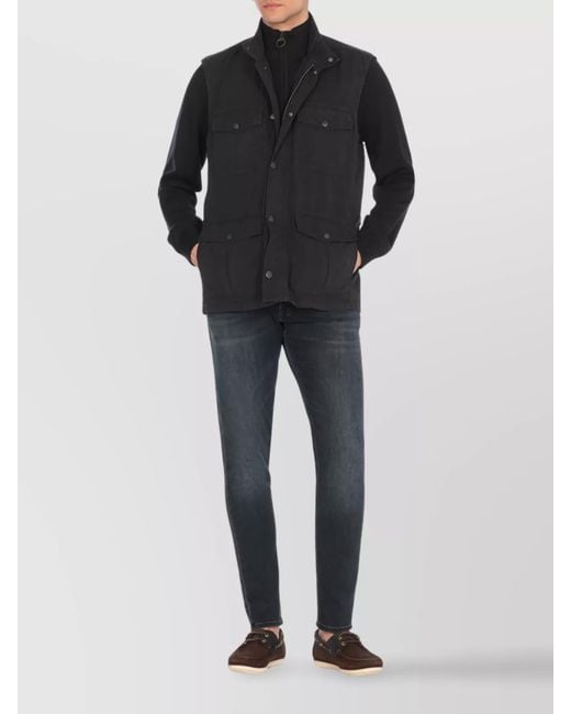 Barbour Blue Zip Crewneck Sweater Ribbed Trims for men