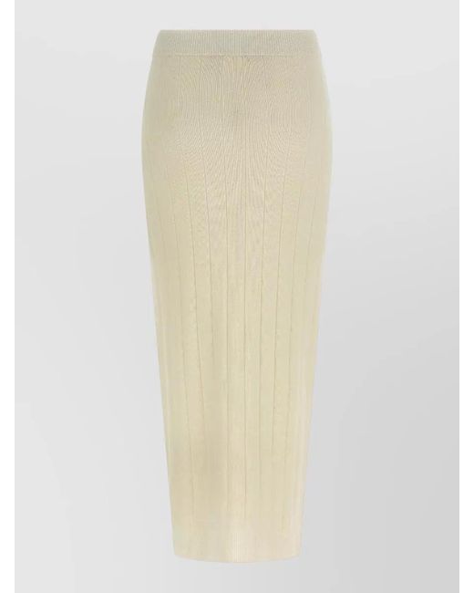 Max Mara White Sante Cashmere Ribbed Knit Midi Skirt