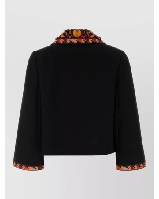 Emilio Pucci Black Gabardine Blazer Embroidered Collar And Cuffs