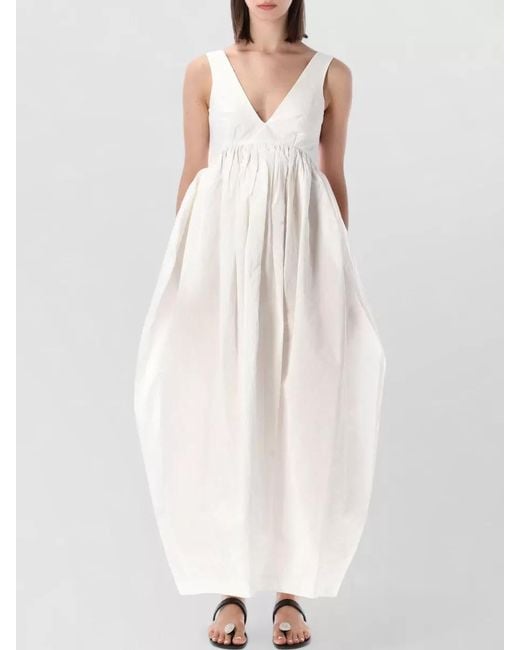 Rohe White Dress Gathered Waist Maxi Length Open Back