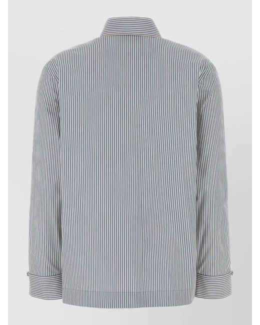 Fendi Gray Striped Asymmetric Long-Sleeve Cotton Shirt for men