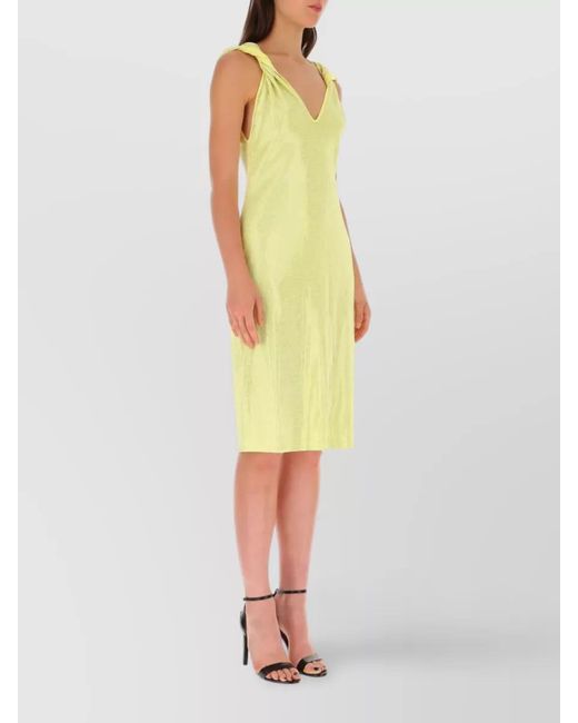 Bottega Veneta Yellow Embellished V-Neck Midi Dress