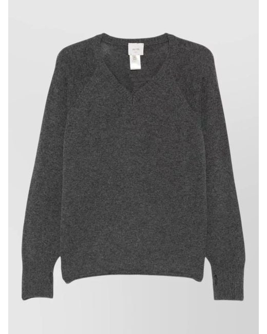 Alysi Gray Cashmere V Neck Sweater Long Sleeves